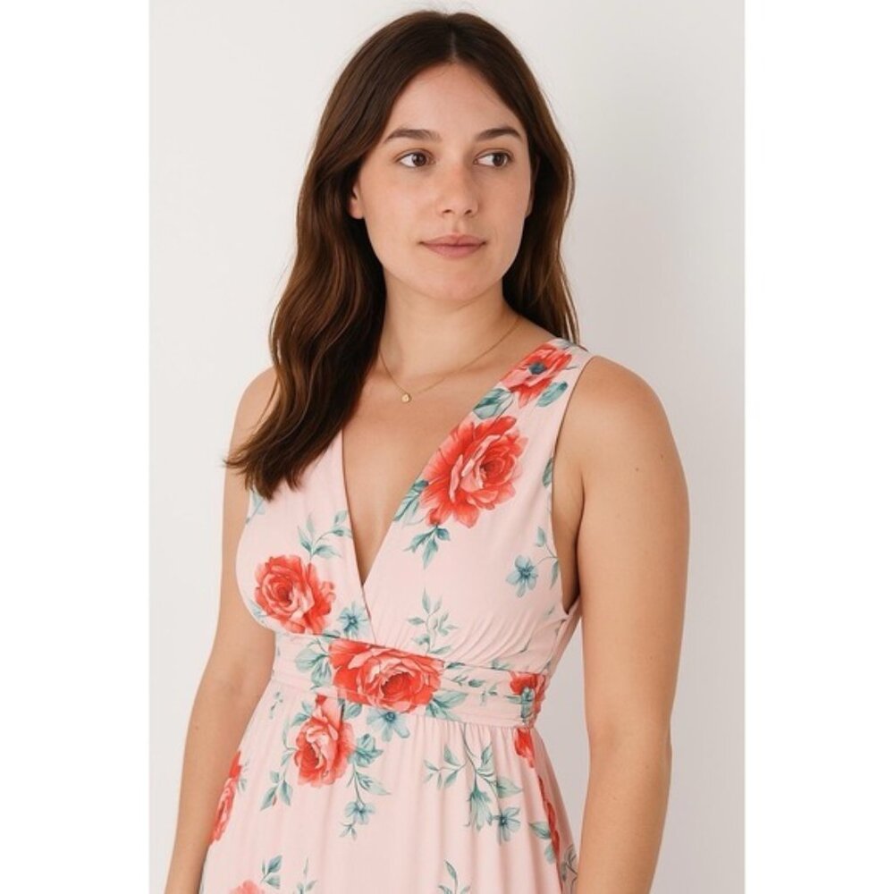 Lulus Garden Meandering Blush Pink Floral Print Lined Maxi Dress‎ MEDIUM Evening